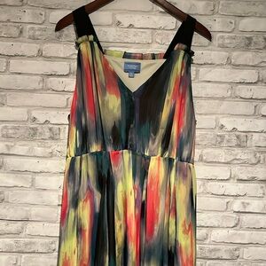 Simply Vera striped sleeveless sundress orange greens maxi length XL scallop hem